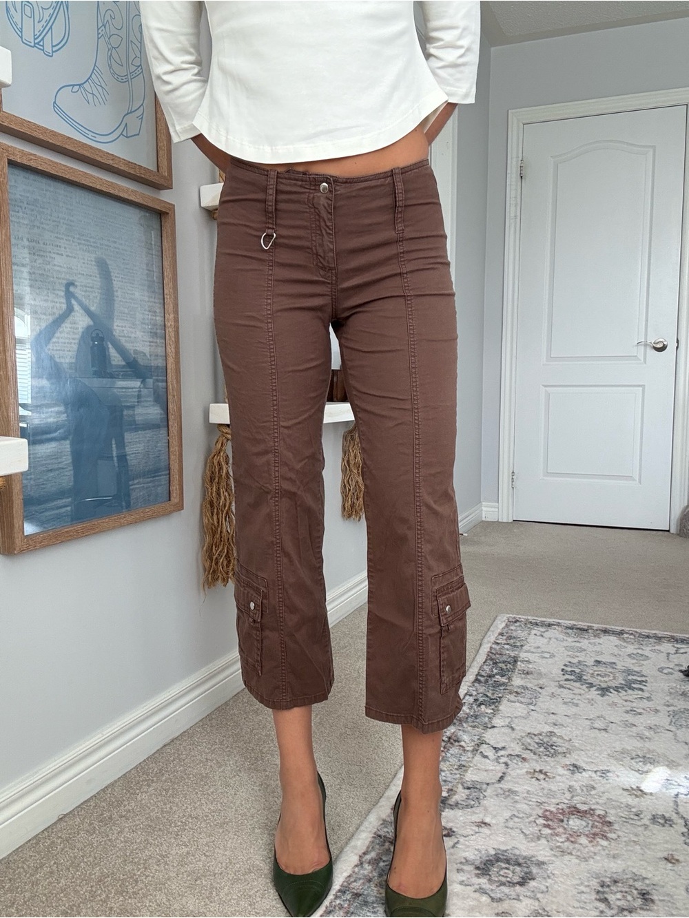 Bisou Bisou Brown Cropped Cargo Capri Pants